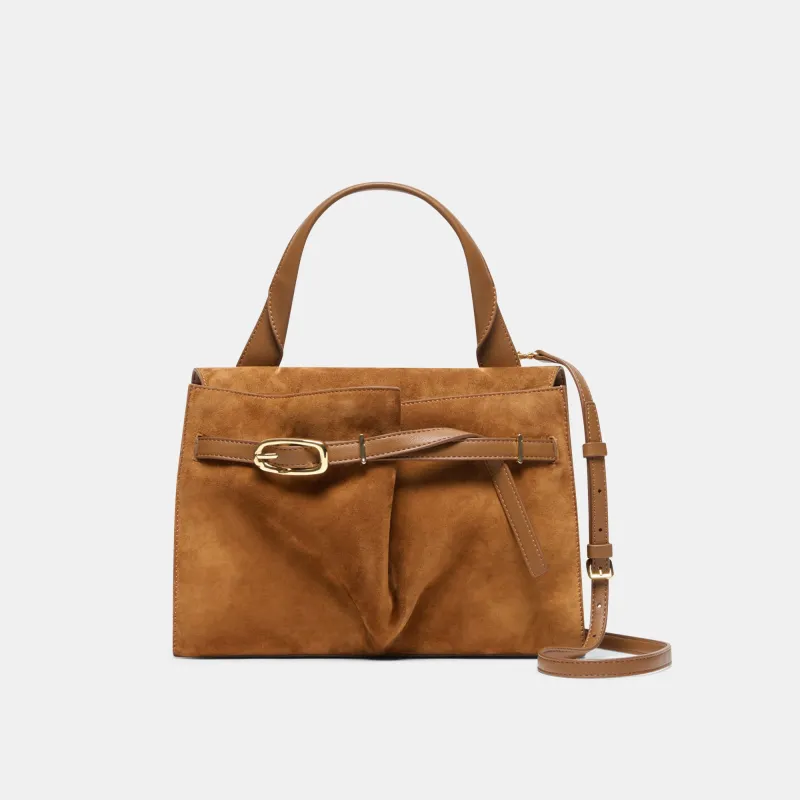 BORGO HANDBAG DARK TAN SUEDE made by Dolce Vita