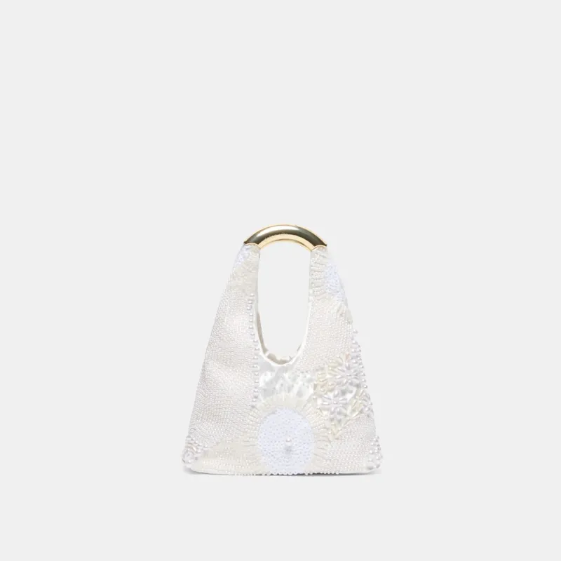 EVELISE MINI HANDBAG WHITE PEARL SATIN made by Dolce Vita
