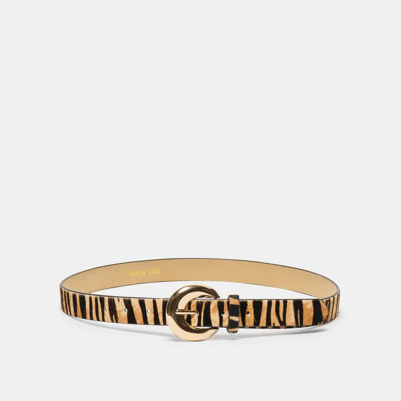 CHUNKY CURVED BUCKLE BELT TAN ZEBRA made by Dolce Vita