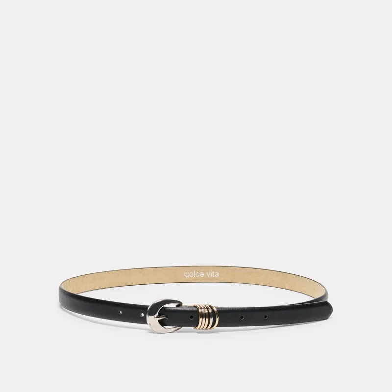 CRESCENT BUCKLE MIXED METAL BELT BLACK made by Dolce Vita