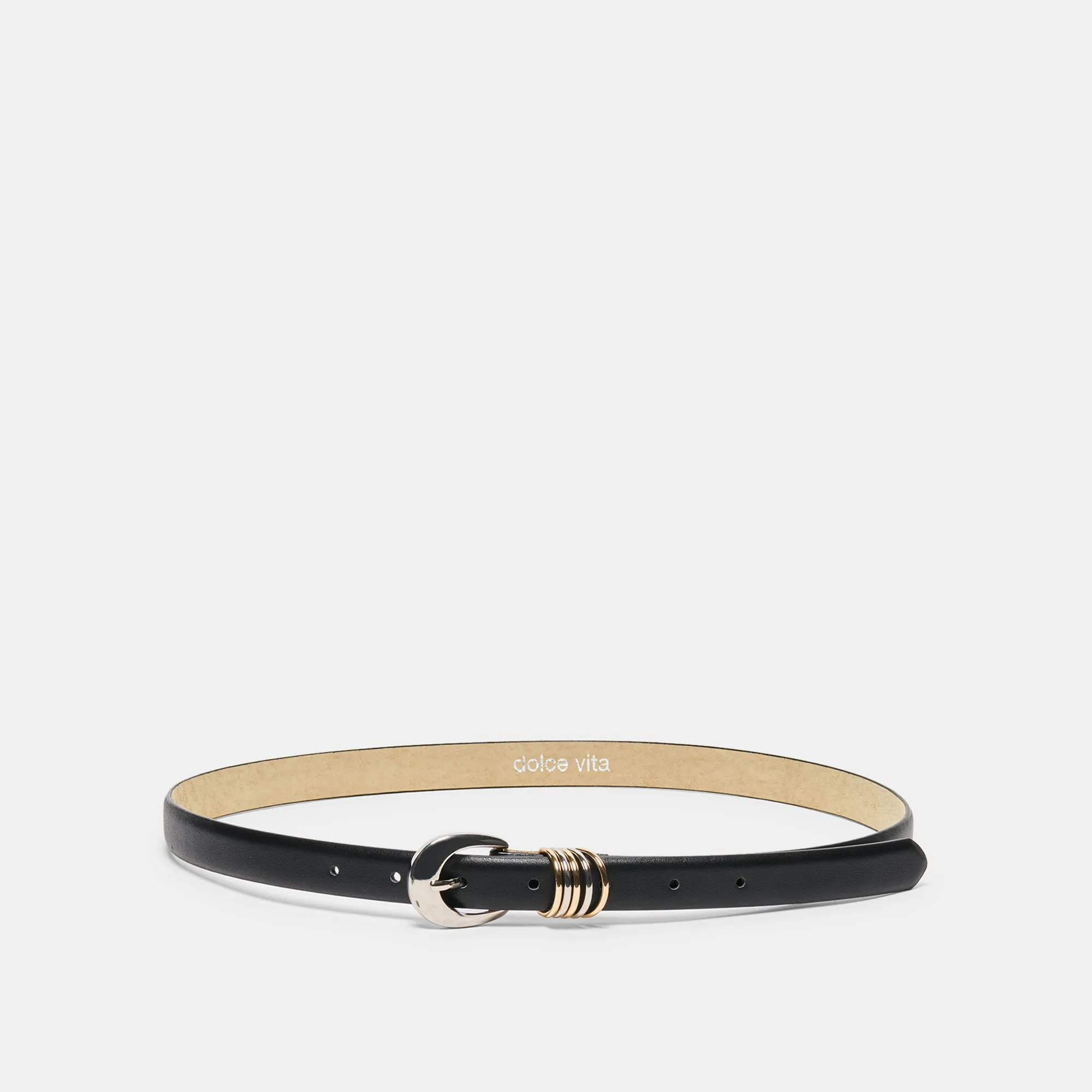 CRESCENT BUCKLE MIXED METAL BELT BLACK sold by Dolce Vita