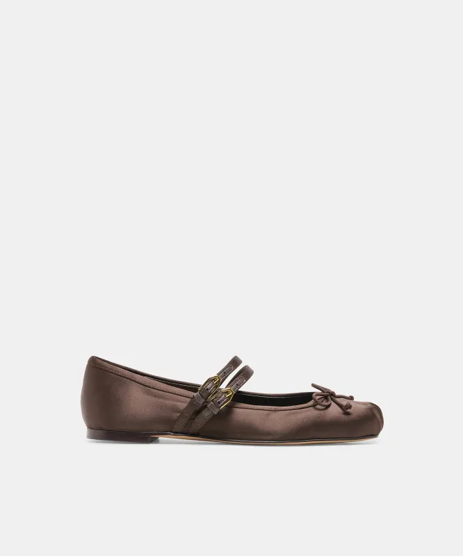 GIBSEN BALLET FLATS DK CHOCOLATE SATIN made by Dolce Vita