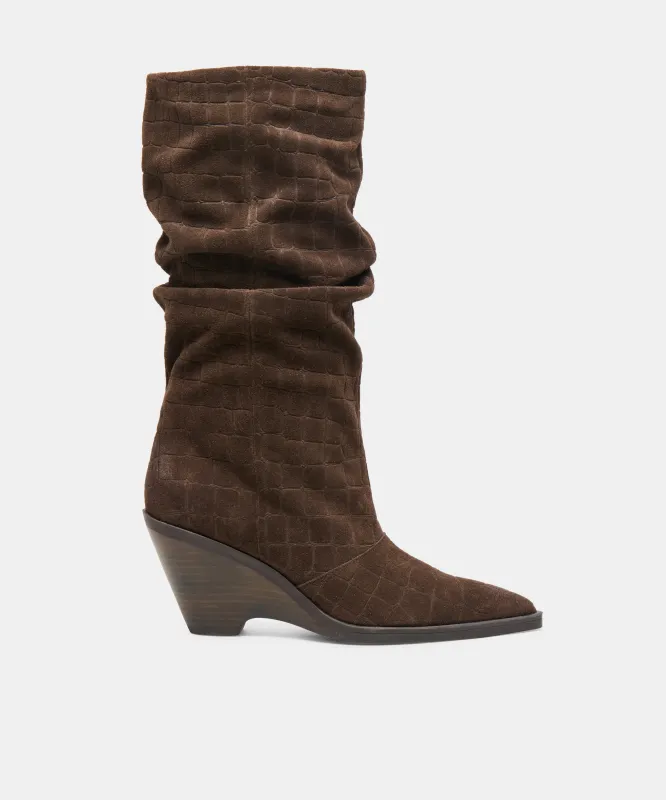 ADISEN BOOTS ESPRESSO EMBOSSED SUEDE made by Dolce Vita