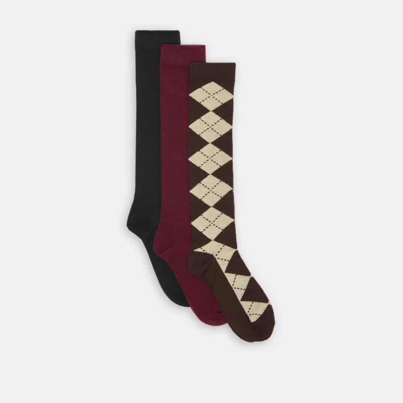 3 PACK ARGYLE KNEE HIGH SOCKS BROWN MULTI made by Dolce Vita