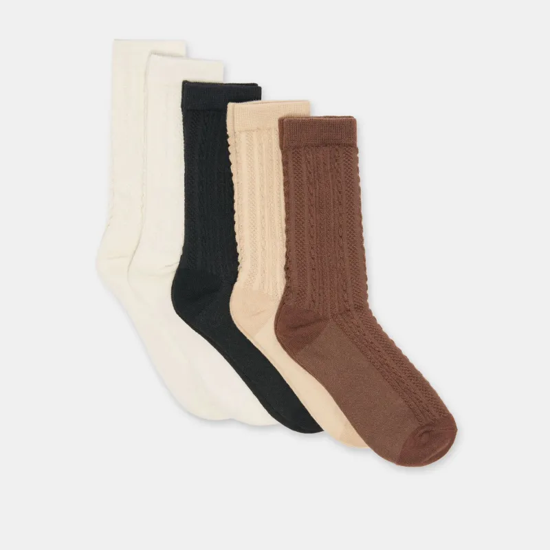 5 PACK MIXED TEXTURE CREW SOCKS TAN MULTI made by Dolce Vita