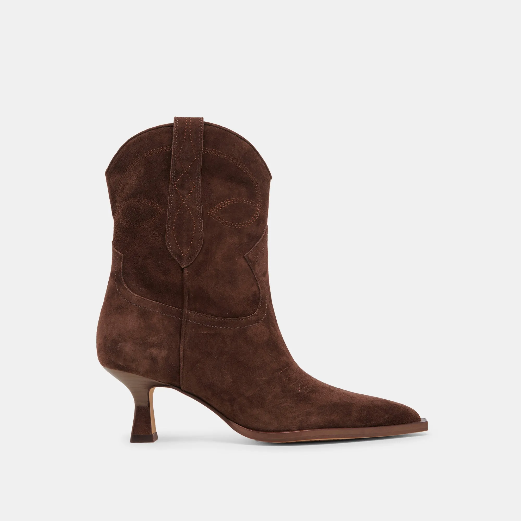 ANGEL BOOTIES DK BROWN SUEDE sold by Dolce Vita