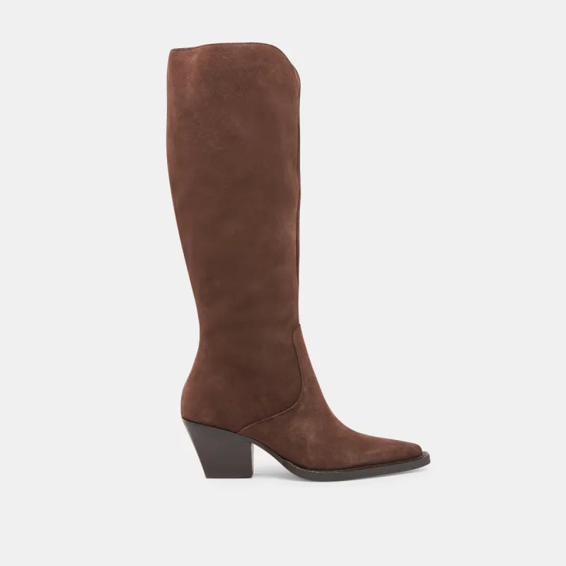 RAJ EXTRA WIDE CALF BOOTS DK BROWN SUEDE made by Dolce Vita