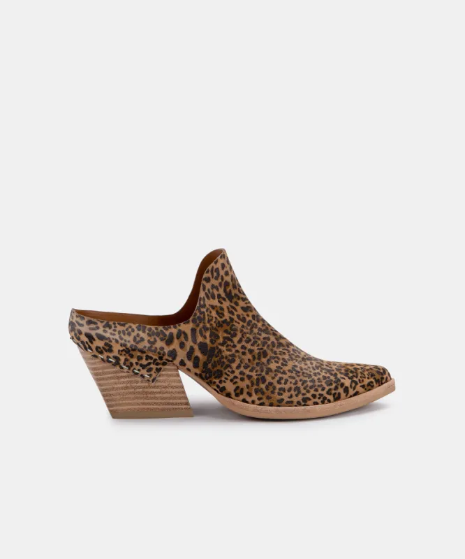 LINDSY MULES TAN BLACK DUSTED LEOPARD SUEDE - re:vita sold by Dolce Vita