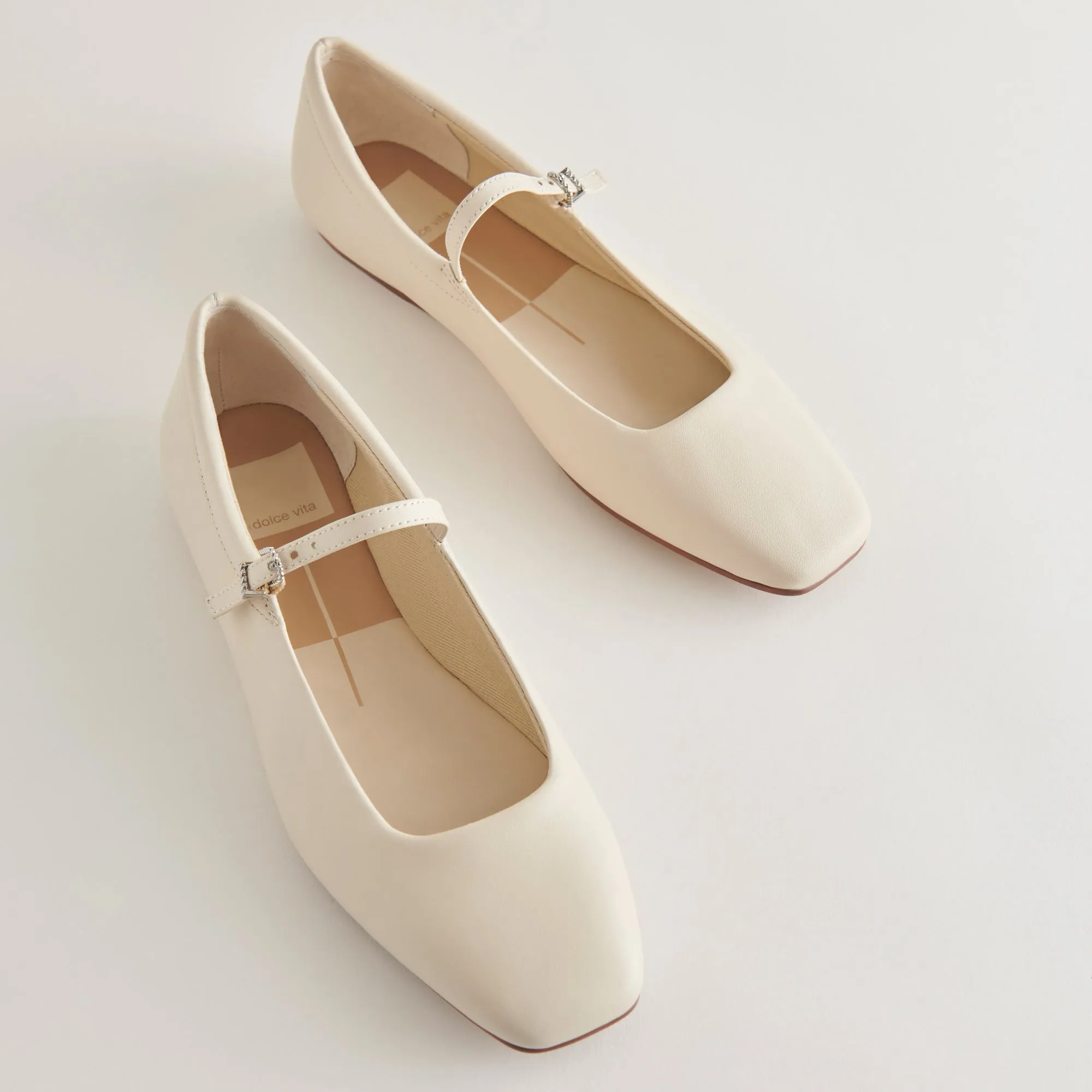 REYES WIDE BALLET FLATS IVORY LEATHER sold by Dolce Vita
