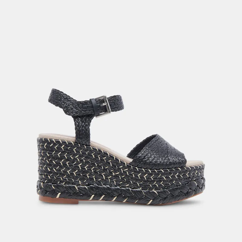 TIAGO WEDGES BLACK RAFFIA sold by Dolce Vita