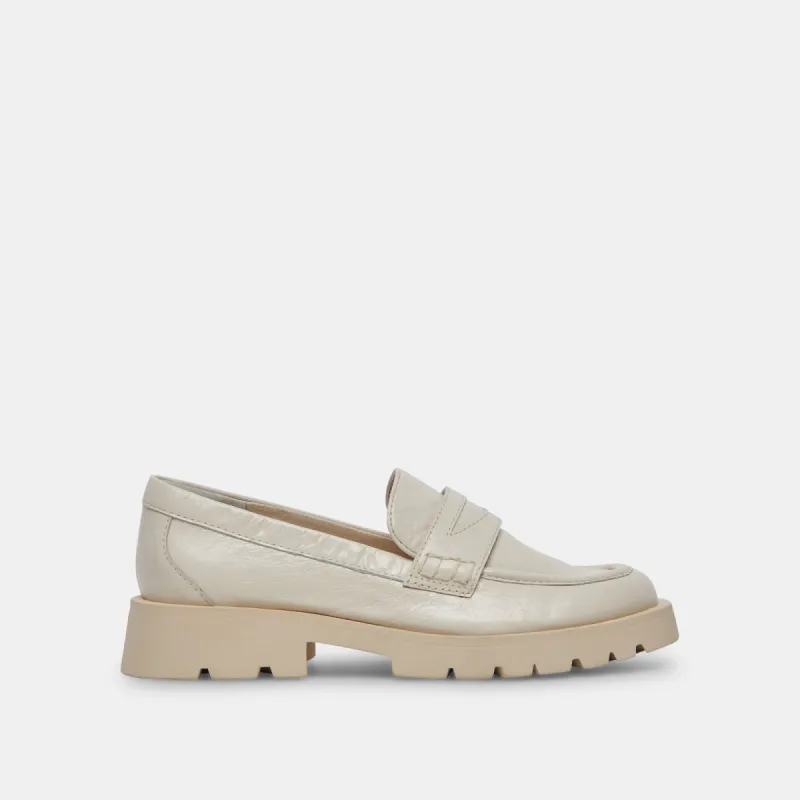 ELIAS WIDE FLATS OFF WHITE CRINKLE PATENT sold by Dolce Vita