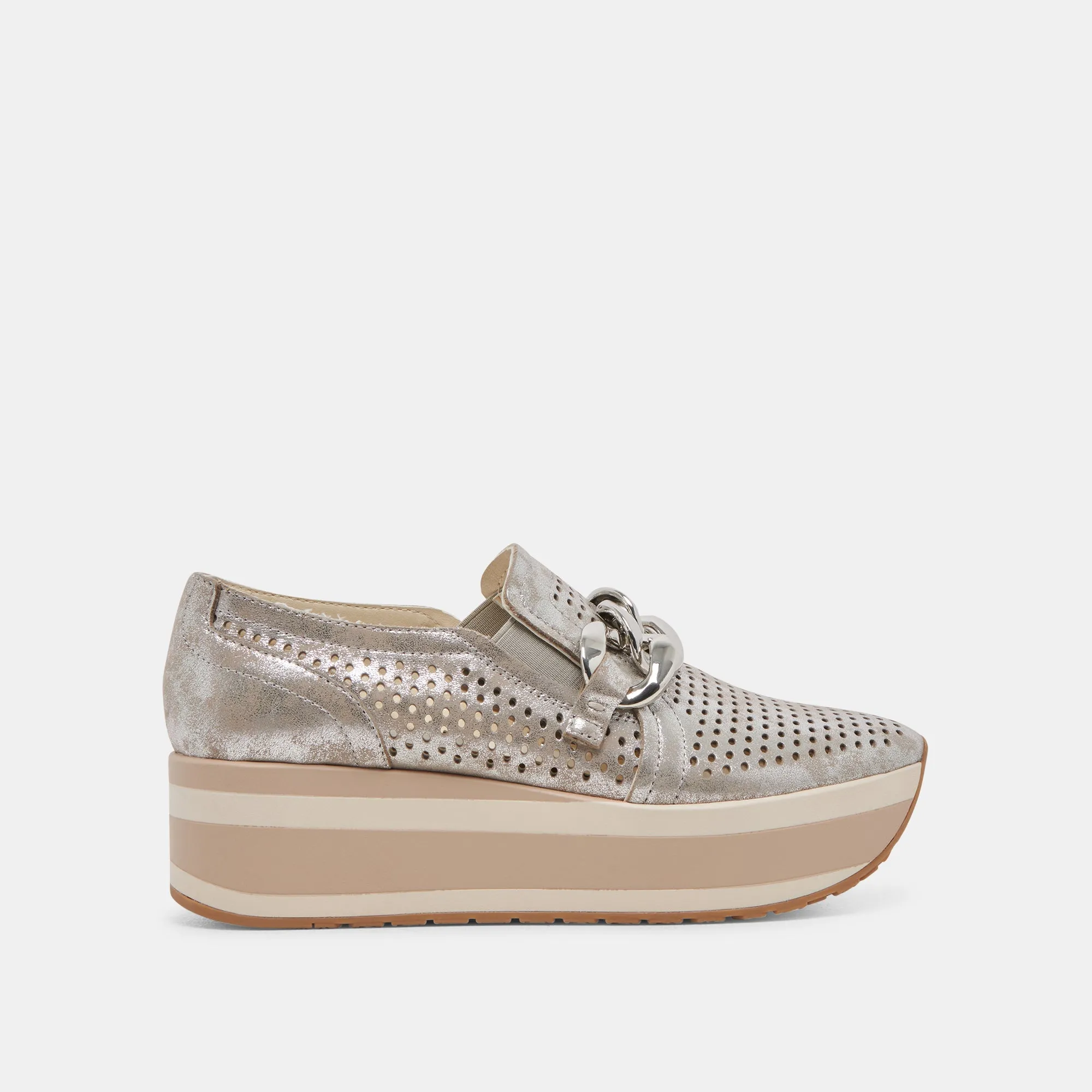 JHENEE PERFORATED SNEAKERS SILVER NUBUCK sold by Dolce Vita