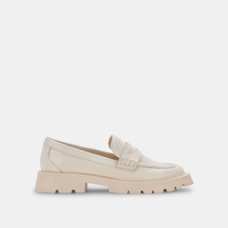 ELIAS FLATS IVORY EMBOSSED LEATHER sold by Dolce Vita