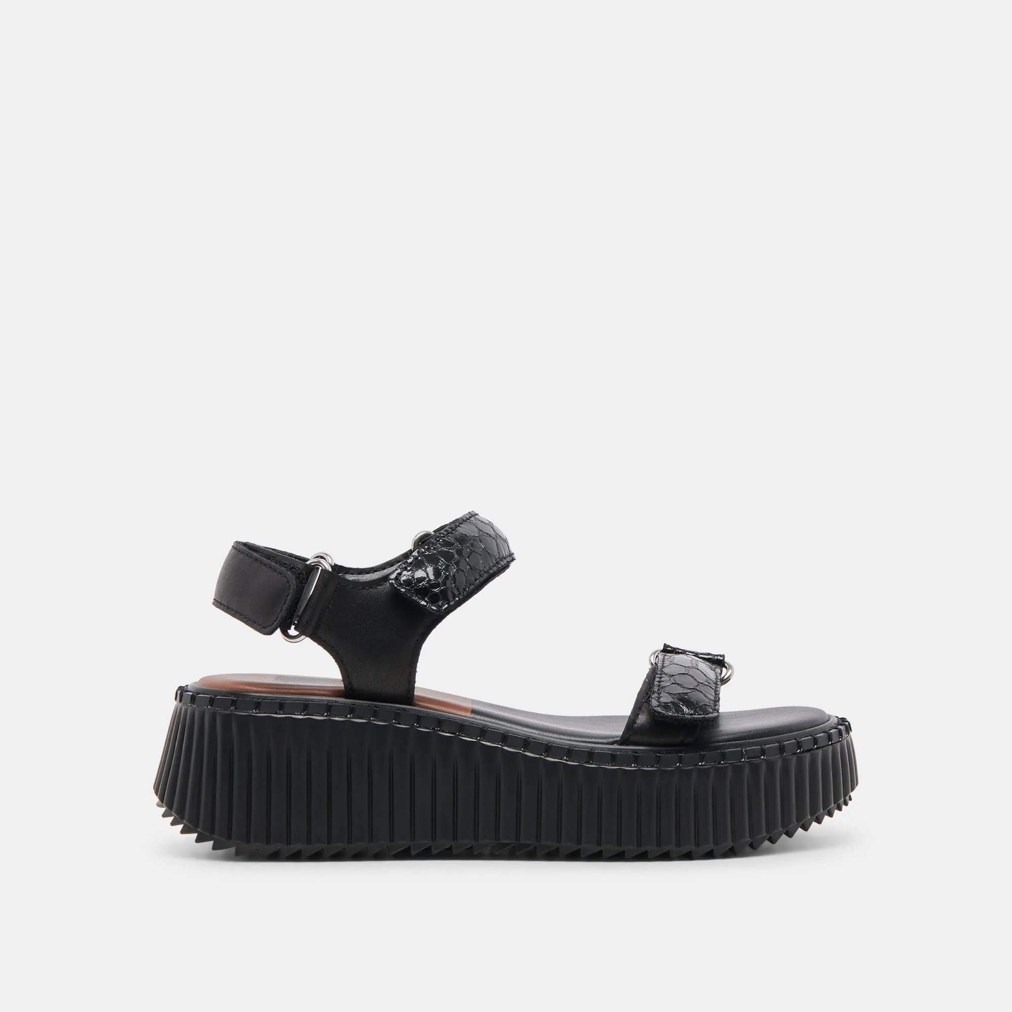 DEBRA SANDALS MIDNIGHT EMBOSSED LEATHER sold by Dolce Vita