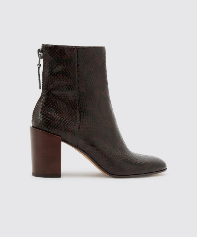 CYAN BOOTIES IN ESPRESSO SNAKE - re:vita sold by Dolce Vita