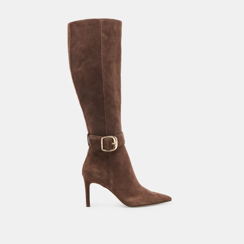 KINZY WIDE CALF BOOTS DK BROWN SUEDE sold by Dolce Vita