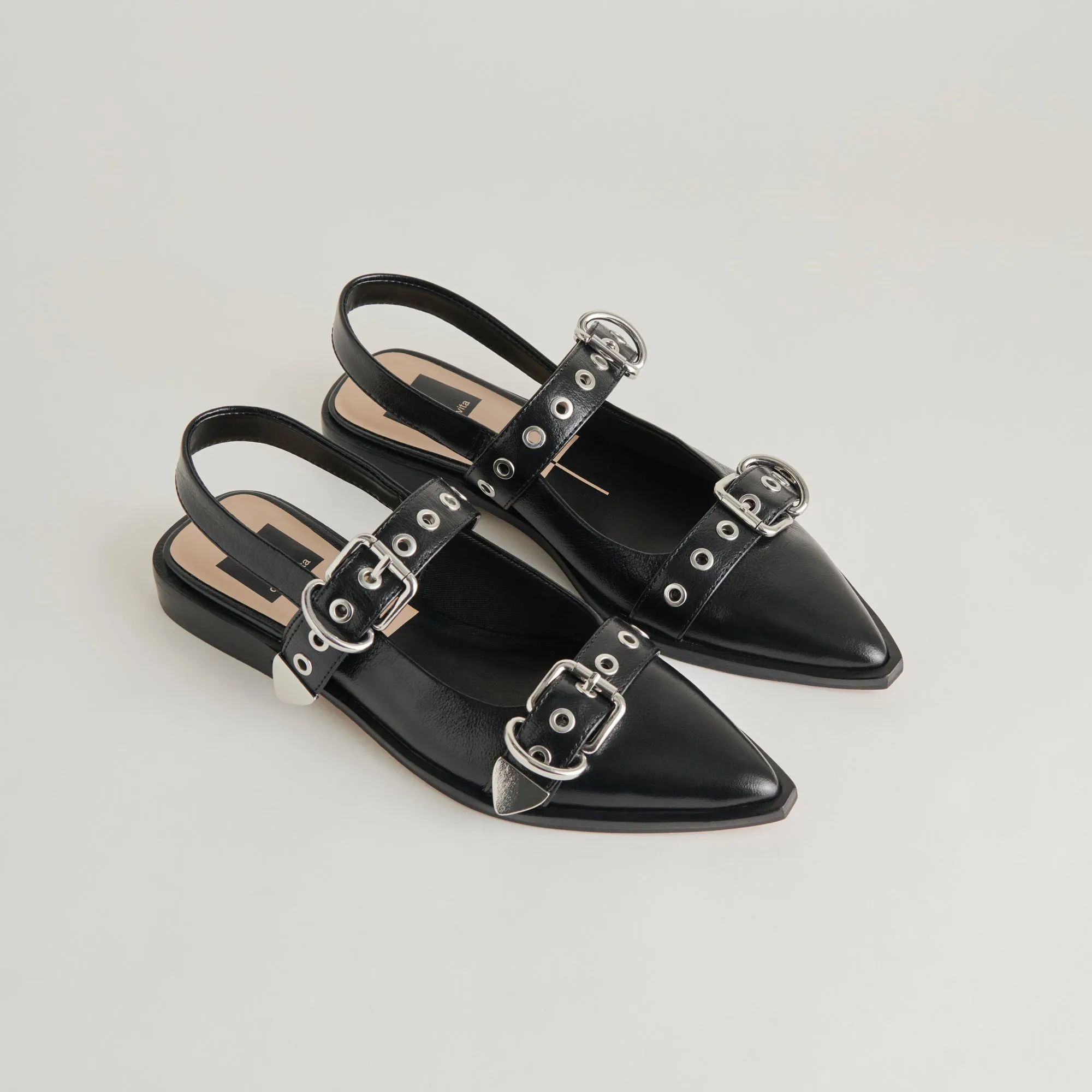 LABELL FLATS MIDNIGHT CRINKLE PATENT sold by Dolce Vita