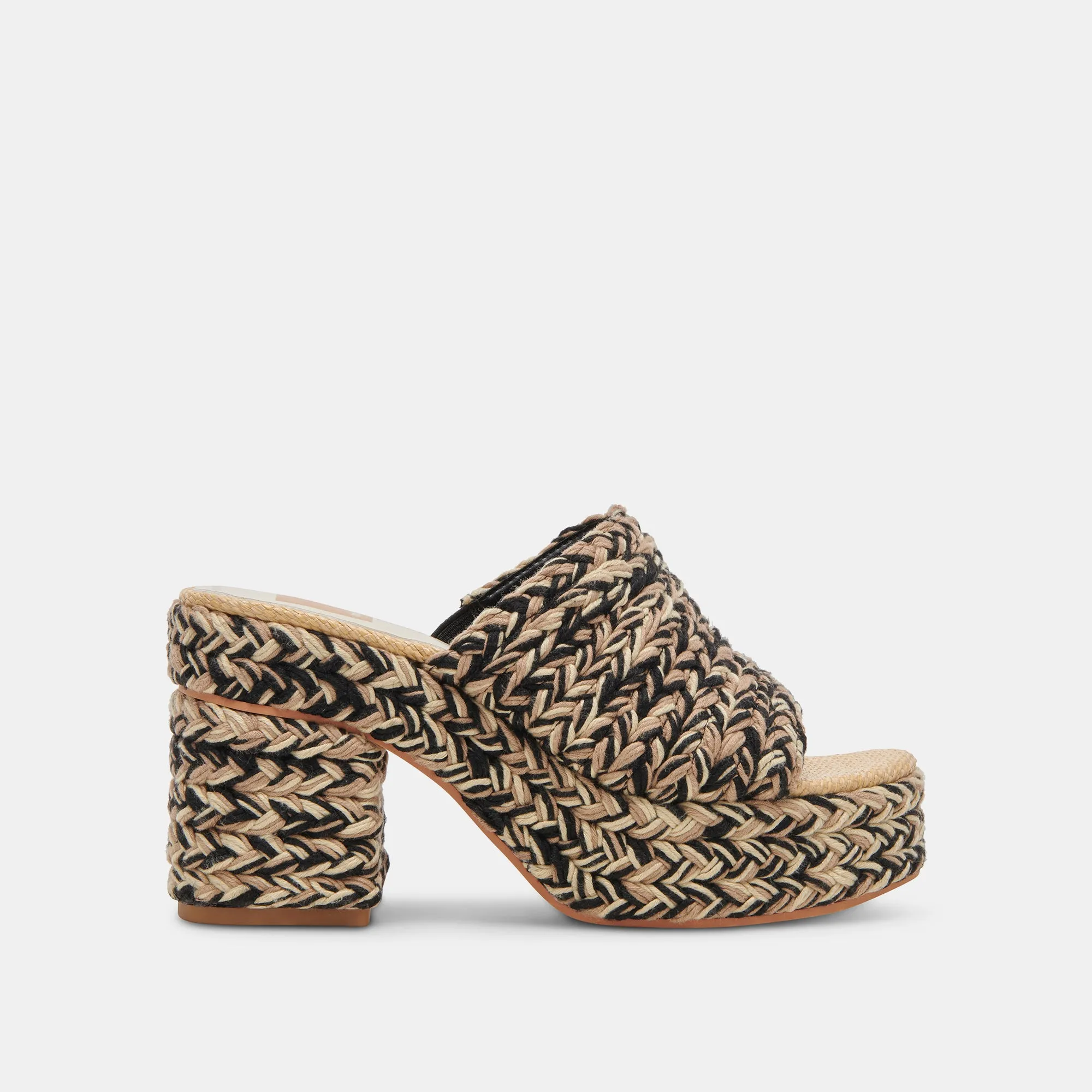 LADY HEELS BLACK MULTI WOVEN sold by Dolce Vita