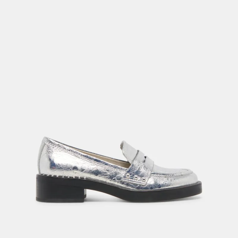 ALIANE LOAFERS SILVER DISTRESSED LEATHER sold by Dolce Vita