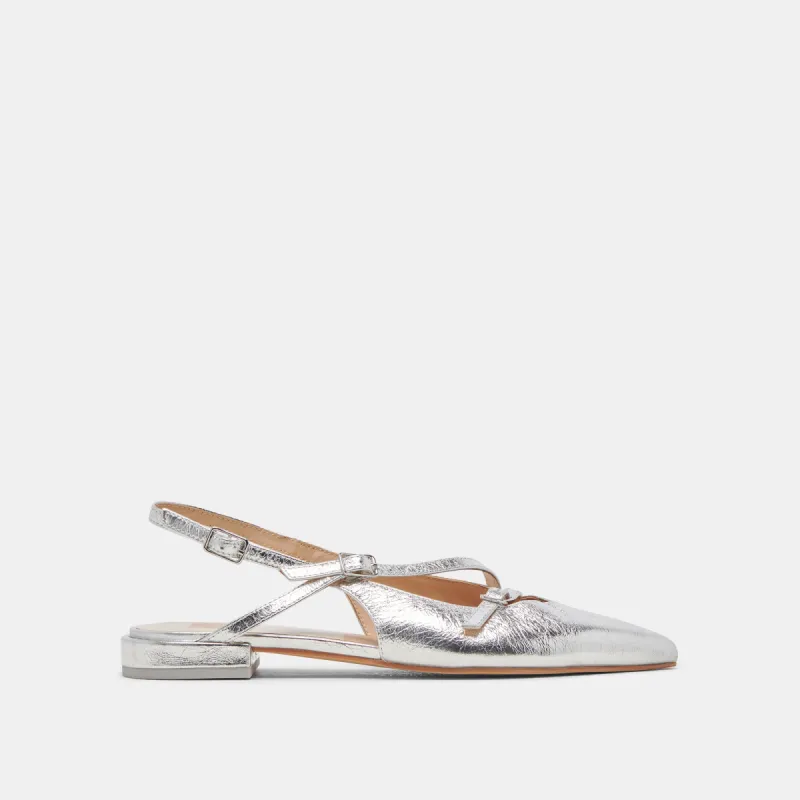 PAMLA FLATS SILVER CRINKLE PATENT sold by Dolce Vita