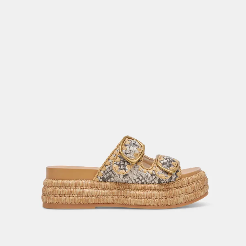 WANIKA SANDALS BLACK WHITE EMBOSSED LEATHER sold by Dolce Vita