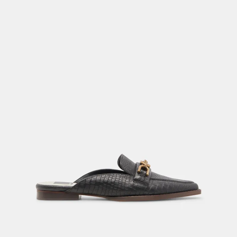SIDON FLATS NOIR EMBOSSED LEATHER sold by Dolce Vita