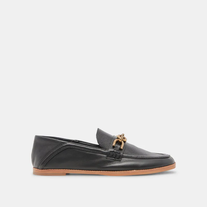REIGN FLATS BLACK LEATHER sold by Dolce Vita