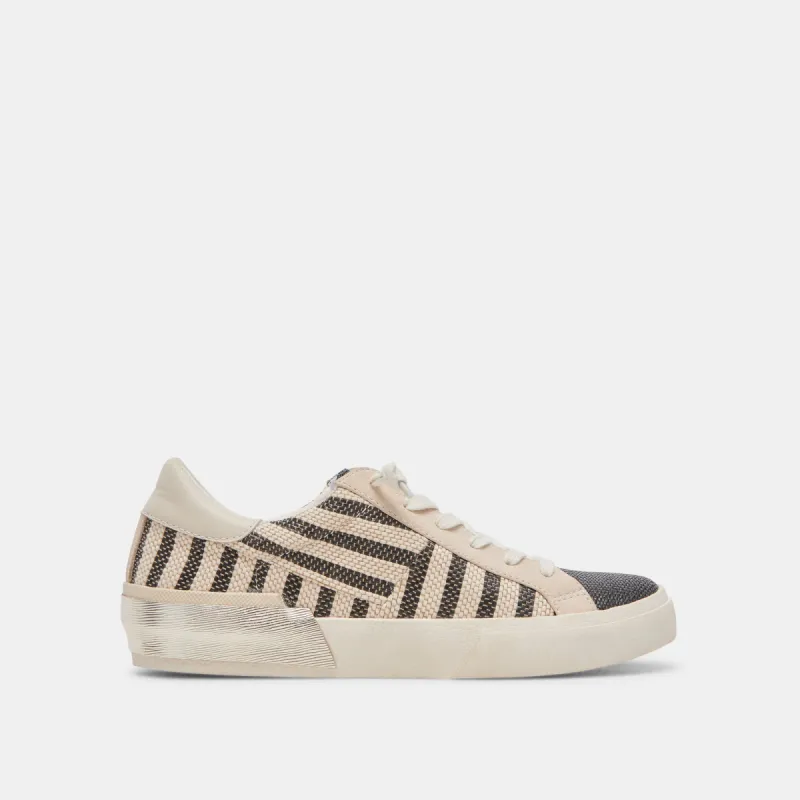 ZINA PATCH SNEAKERS BLACK BEIGE RAFFIA sold by Dolce Vita