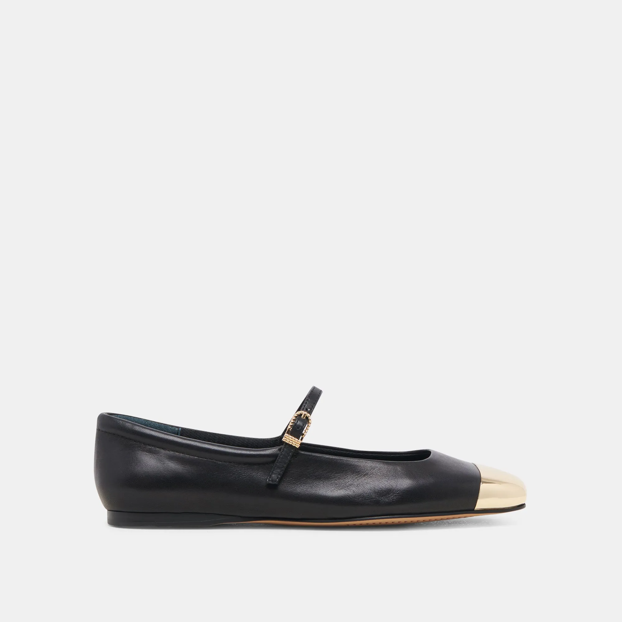 REYES TOE CAP BALLET FLATS BLACK LEATHER sold by Dolce Vita