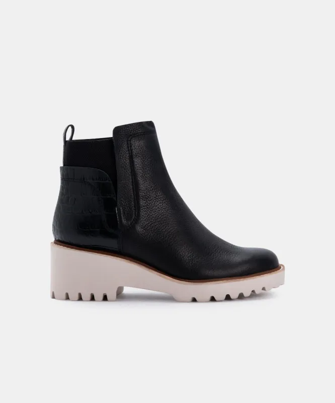 HUEY WIDE BOOTIES BLACK MULTI LEATHER sold by Dolce Vita