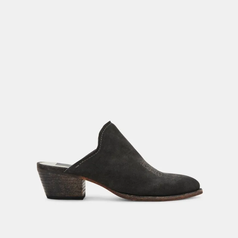 SHILOH MULES ANTHRACITE SUEDE sold by Dolce Vita