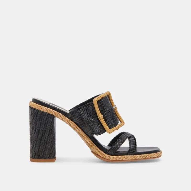 ONNIE WIDE HEELS ONYX RAFFIA sold by Dolce Vita