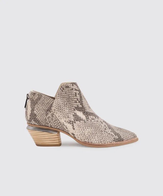 MARCA BOOTIES WHITE BLACK SNAKE PRINT LEATHER sold by Dolce Vita