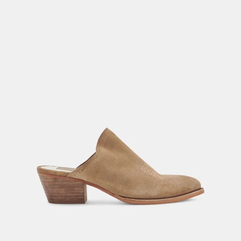 SHILOH MULES TRUFFLE SUEDE sold by Dolce Vita