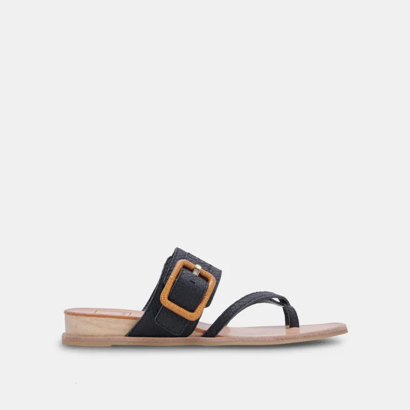 PERRIS SANDALS BLACK EMBOSSED LEATHER sold by Dolce Vita