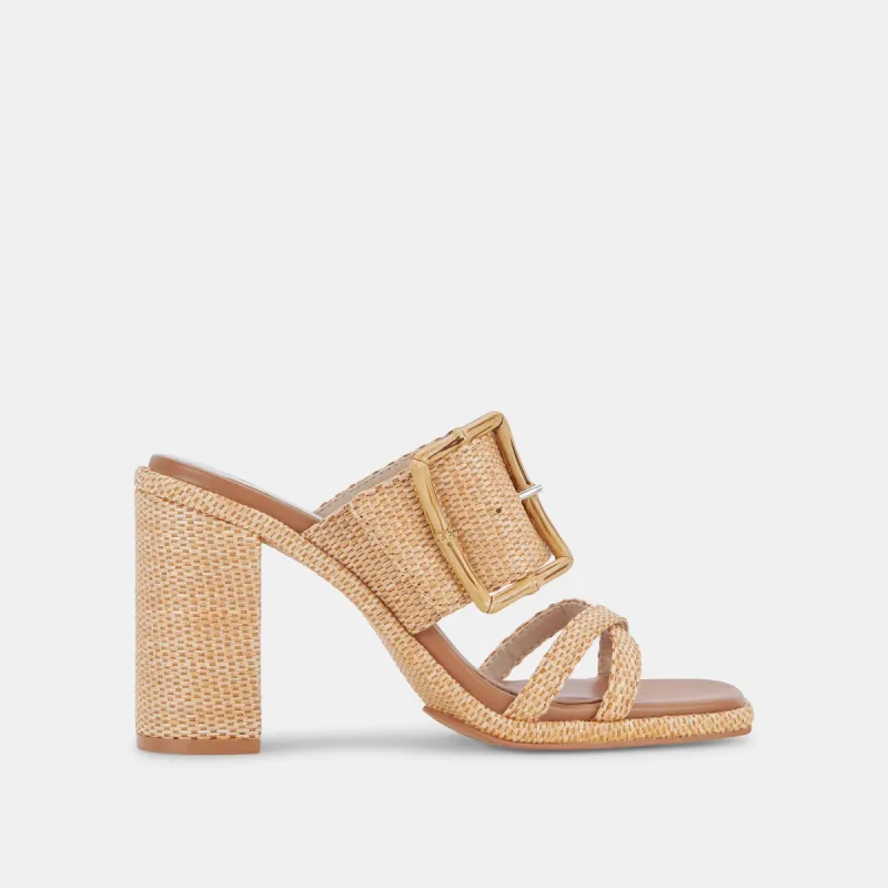ONNIE HEELS WARM NATURAL RAFFIA sold by Dolce Vita