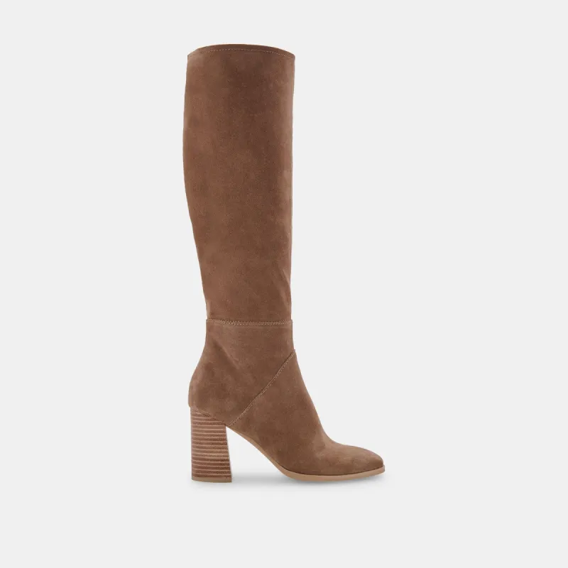 FYNN EXTENDED CALF BOOTS TRUFFLE SUEDE sold by Dolce Vita