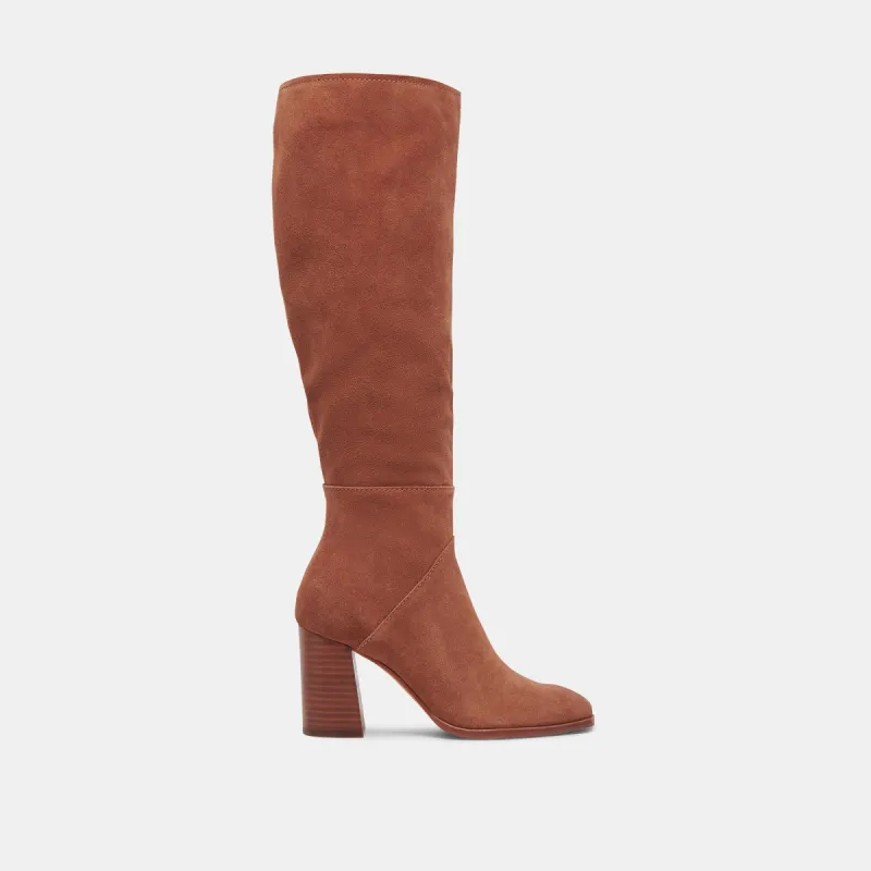FYNN EXTENDED CALF BOOTS DK BROWN SUEDE sold by Dolce Vita