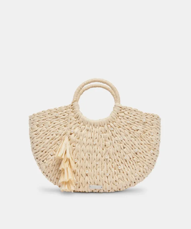 ESTELLE HANDBAG NATURAL PEARL RAFFIA sold by Dolce Vita