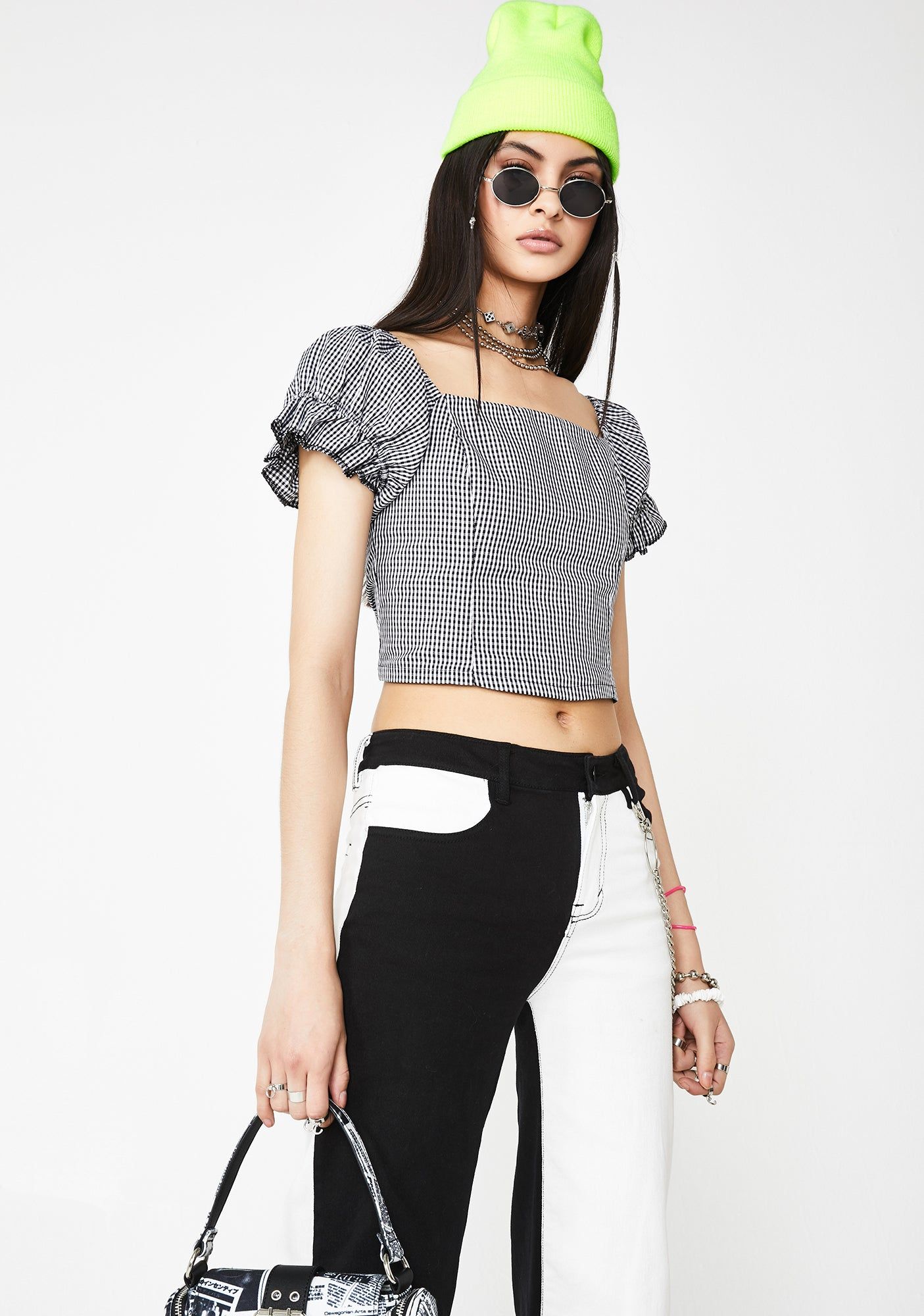 Black Checkered Crop Top sold by Dolls Kill product image thumbnail 2