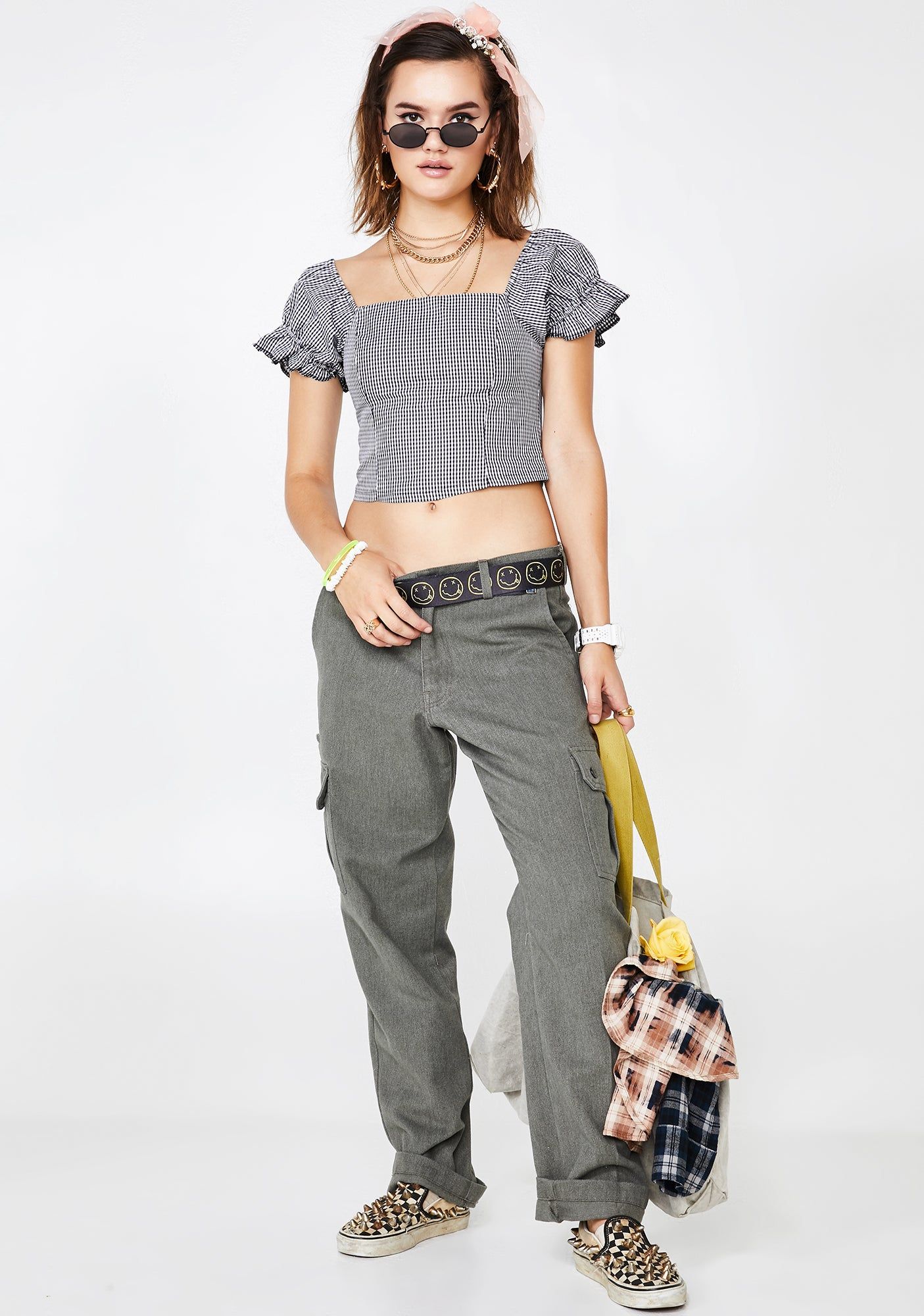 Black Checkered Crop Top sold by Dolls Kill product image thumbnail 3