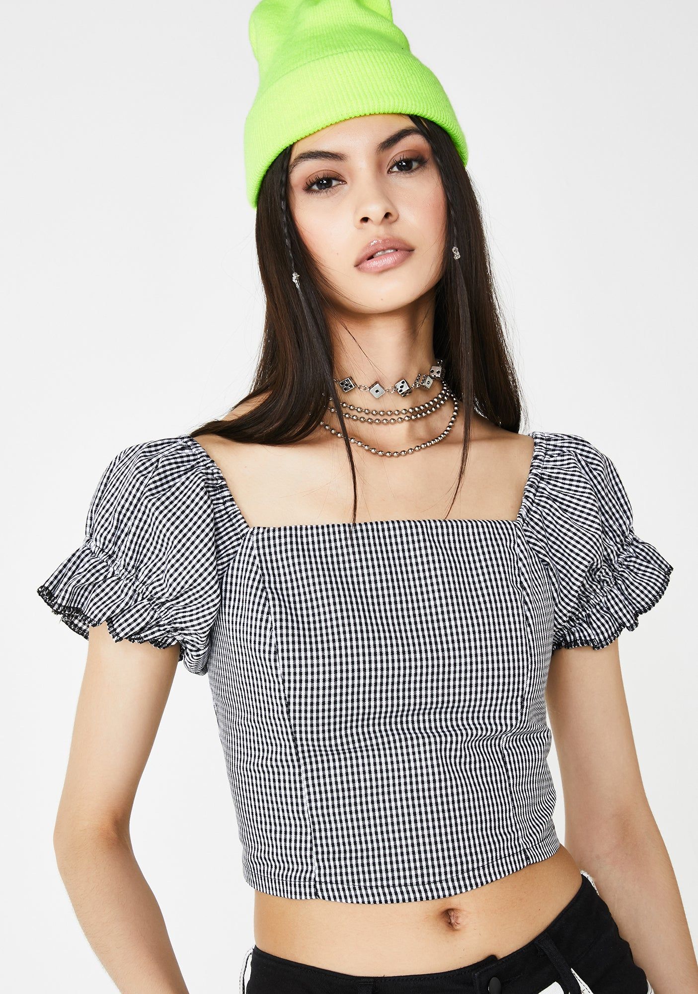 Black Checkered Crop Top sold by Dolls Kill