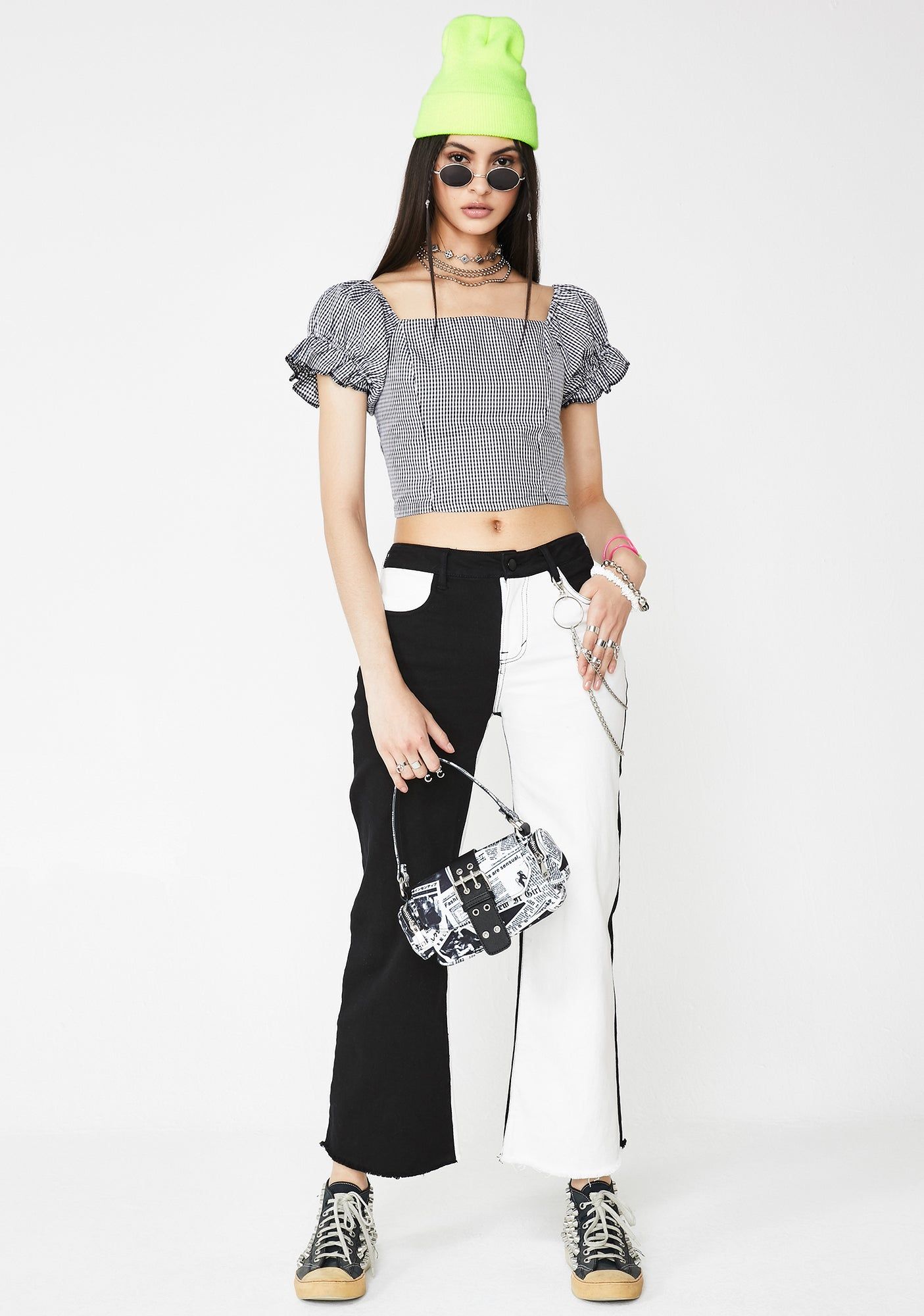 Black Checkered Crop Top sold by Dolls Kill product image thumbnail 5