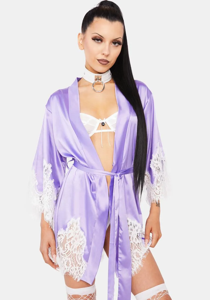 Lavender Lay Me Down Satin Robe sold by Dolls Kill