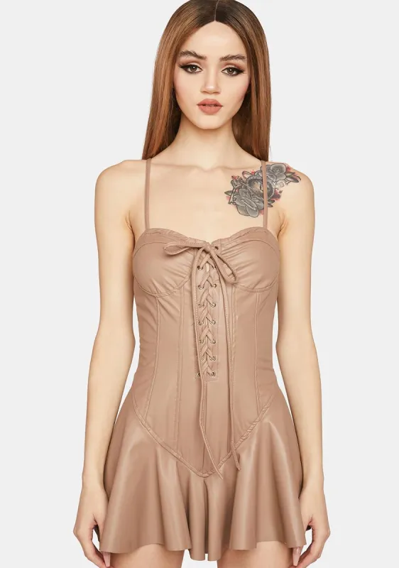 Taupe Maximized Pleasure Mini Dress sold by Dolls Kill