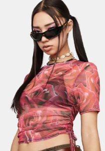 Rose Print Mesh Crop Top sold by Dolls Kill