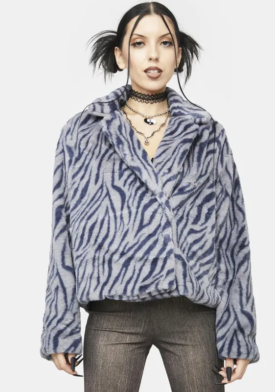 Zebra Fierce Heart Faux Fur Jacket sold by Dolls Kill