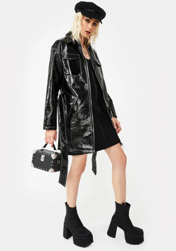 Belted Vegan Leather Trench Coat sold by Dolls Kill