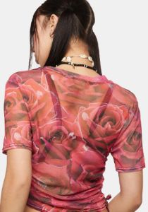 Rose Print Mesh Crop Top sold by Dolls Kill