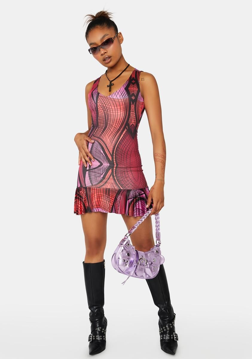 Abstract Printed Plunge Frill Hem Micro Mini Dress sold by Dolls Kill product image thumbnail 3
